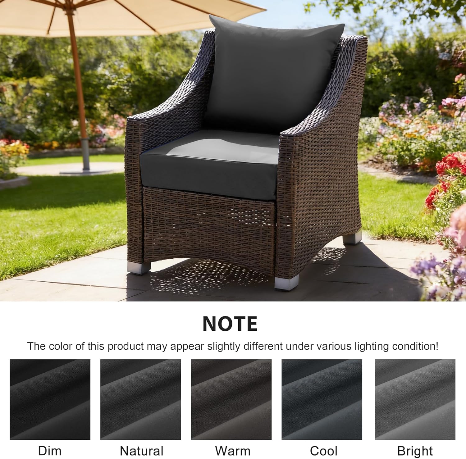 Outdoor Deep Seat Cushion Set, 24x24 Inch Water-Resistant & Fade-Resistant Outdoor Chair Cushions, Patio Furniture Cushions with Removable Cover for Patio Chair, Sofa, Dark Grey (Set of 4)