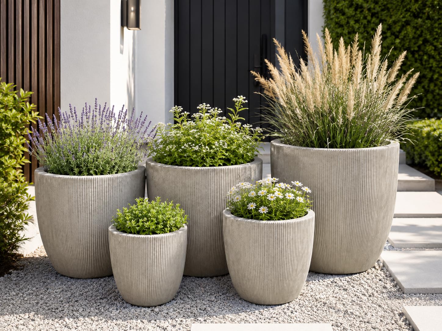 Pflanzkübel Eggpot Sand Geriffelt aus Clay Fibre – Leicht Frostfest – Moderner Blumentopf für Garten Terrasse Balkon & Innenbereich (Ø53 cm)