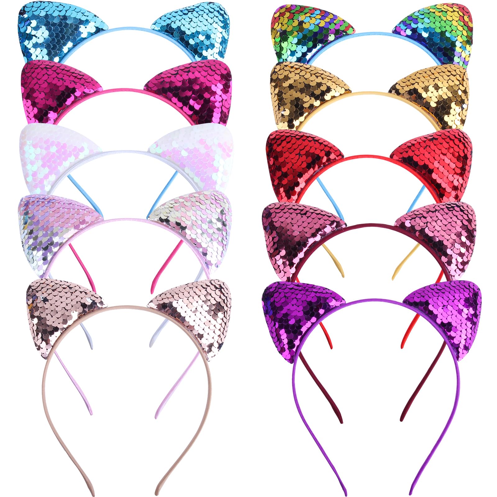 Cerchietti Orecchie Gatto 10 Pezzi - Con Glitter, Fascia Elastica, Per Party, Cosplay E Halloween - Foto 8
