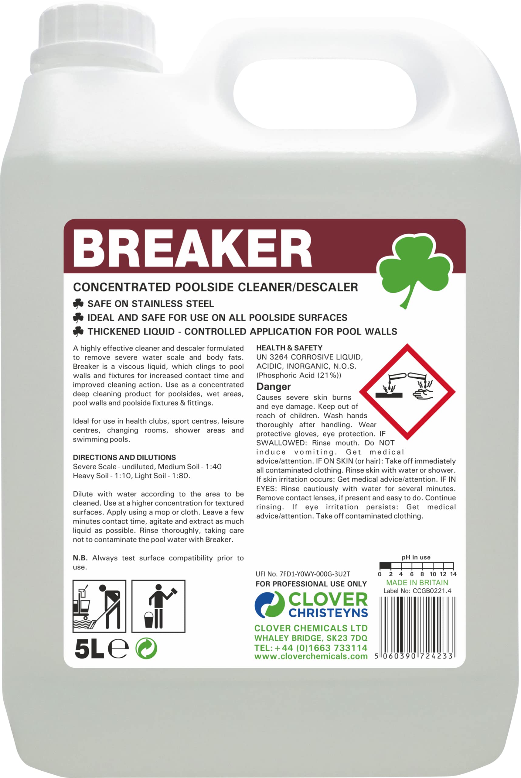 Clover 506 Breaker Concentrated Poolside Cleaner / Degreaser 5L