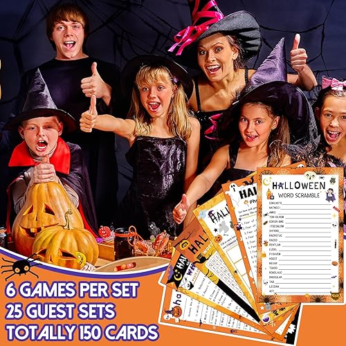 Miniatura 6 de 150 hojas de juegos de bingo de Halloween, suministros de fiesta de vacaciones, recuerdos divertidos juegos de búsqueda de palabras, juego de fiesta