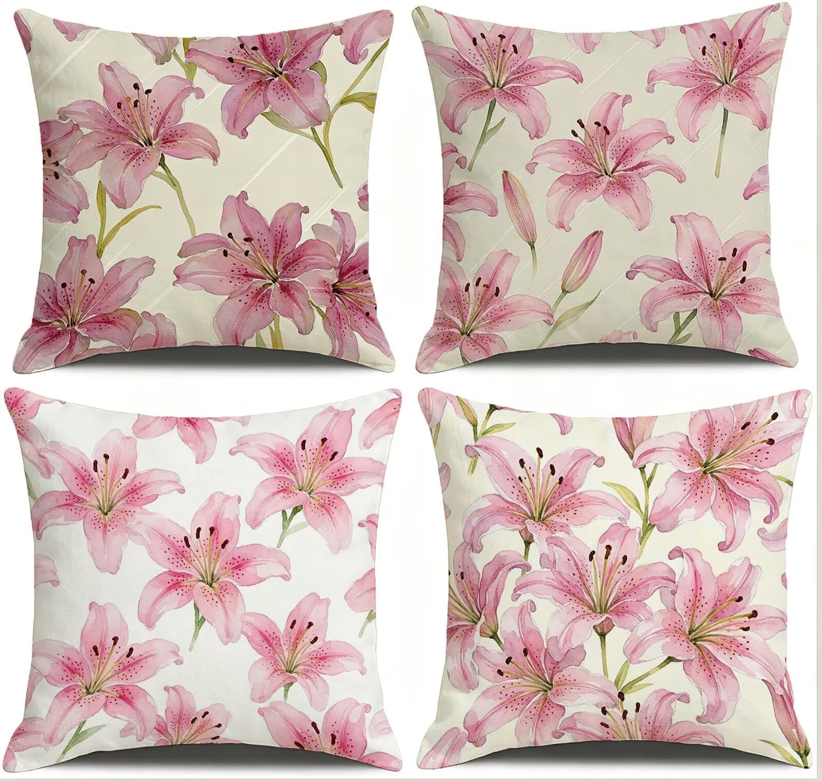 Rosa Federe Cuscini Divano 65x65cm, Cuscini da Esterno Set de 4, Cod-112 | Velour Copricuscini Decorativi Letto Arredo, per Letto, Soggiorno, Giardino, Esterno, Casa Decorazione Set di 4 Fiore