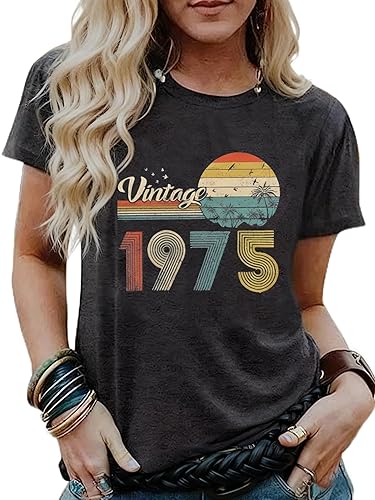 50th Birthday Gift for Women Vintage 1975 Shirts Letter Print