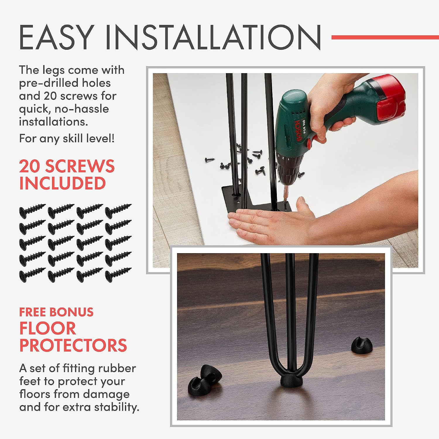 60% Off Discount 34 Inch Hairpin Legs – 4 Easy to Install Metal Legs for Furniture – Mid-Century Modern Legs for Coffee and End Tables, Chairs, Home DIY Projects + Bonus Rubber Floor Protectors by INTERESTHING Home Review Product 34 Inch Hairpin Legs – 4 Easy to Install Metal Legs for Furniture – Mid-Century Modern Legs for Coffee and End Tables, Chairs, Home DIY Projects + Bonus Rubber Floor Protectors by INTERESTHING Home