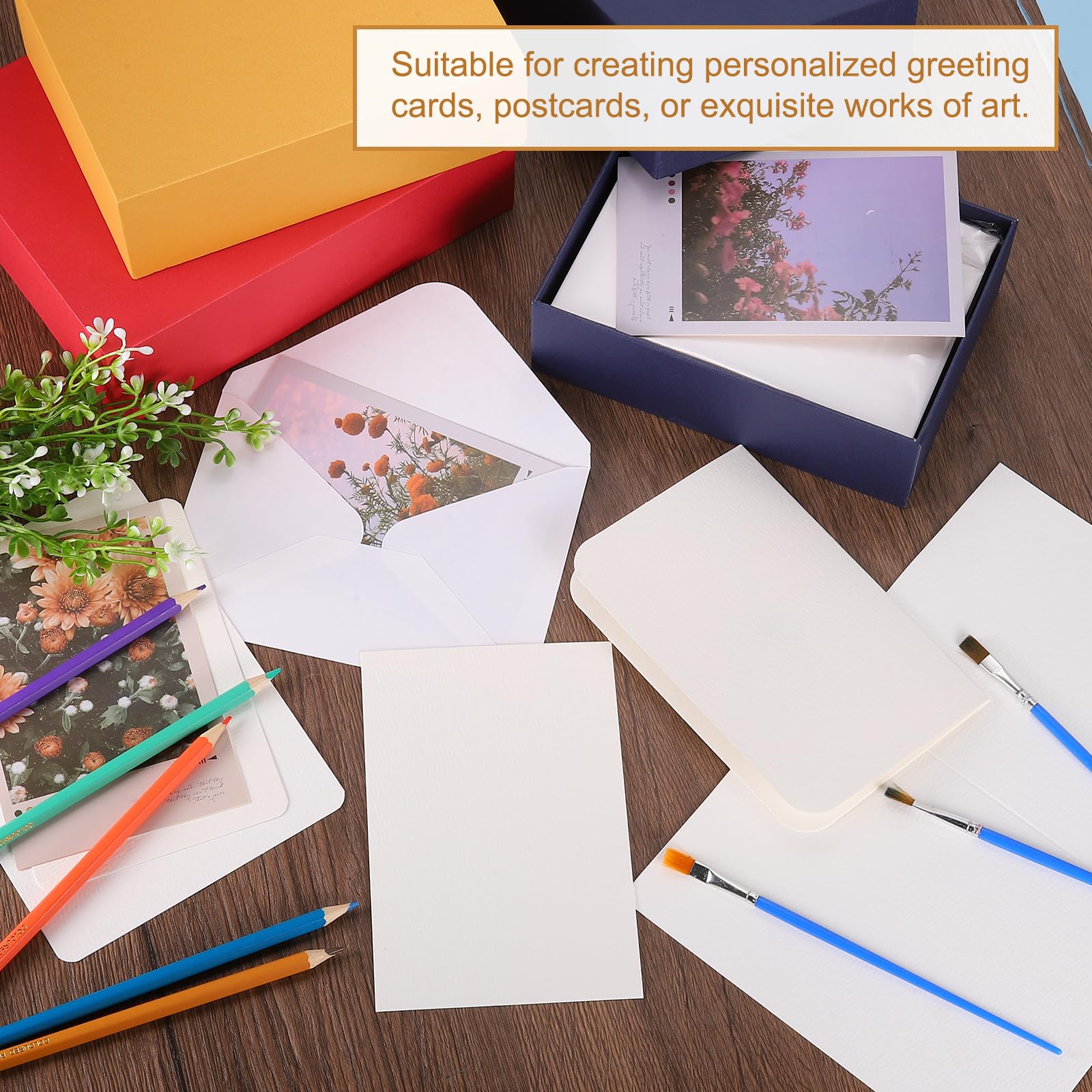 MECCANIXITY Lot de 40 feuilles de papier aquarelle avec enveloppes, 17,8 x 25,4 cm, 63,5 kg/300 g/m², papier aquarelle presse à froid pour carnet de croquis, journal (coin rond)