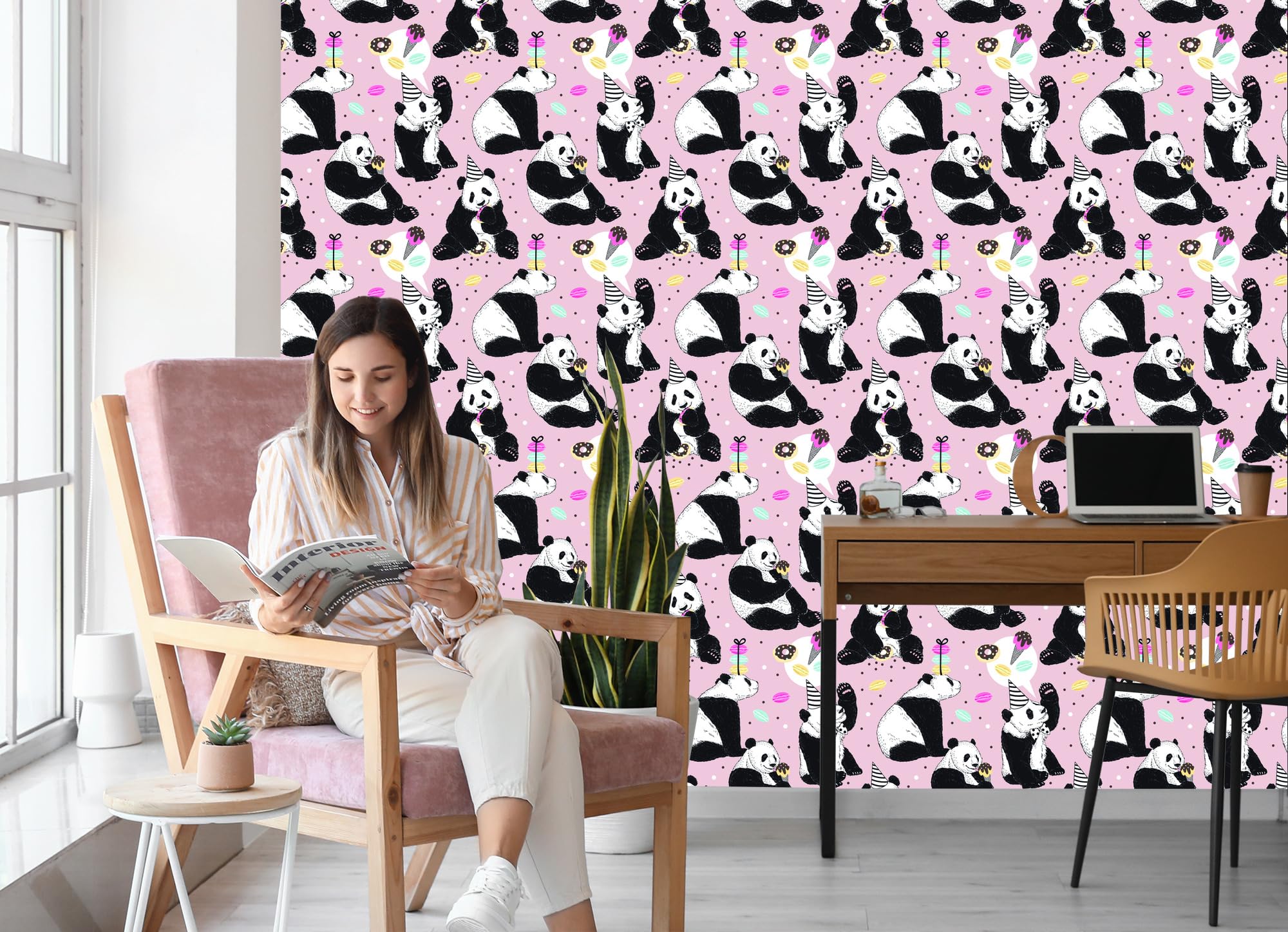 Vliestapete Panda und Süßigkeiten 50 x 1000 cm