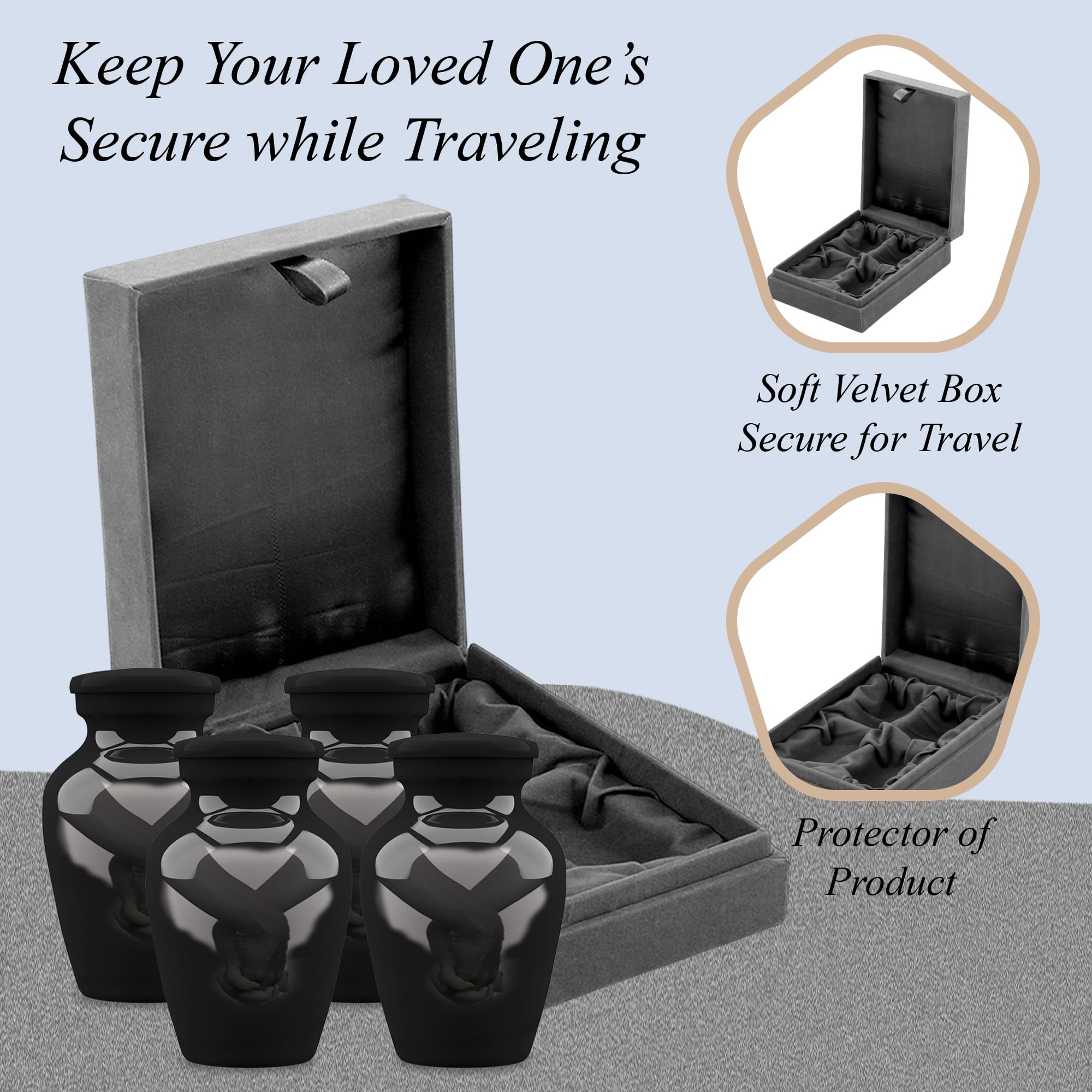 Forever URNS - Urna de recuerdo pequeña – Loving Hands Cantidad 4 – Urna de recuerdo para cenizas humanas con 1 caja de terciopelo, mini urna de recuerdo, urna de recuerdo asequible