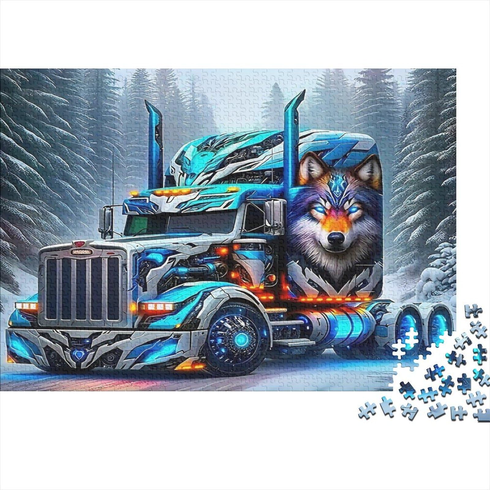 Truck Winter Forest Puzzle 1000 Pieces Paper Adult Wolf Decor Gift Stress Relief Family Activity 38x26cm/1000pcs