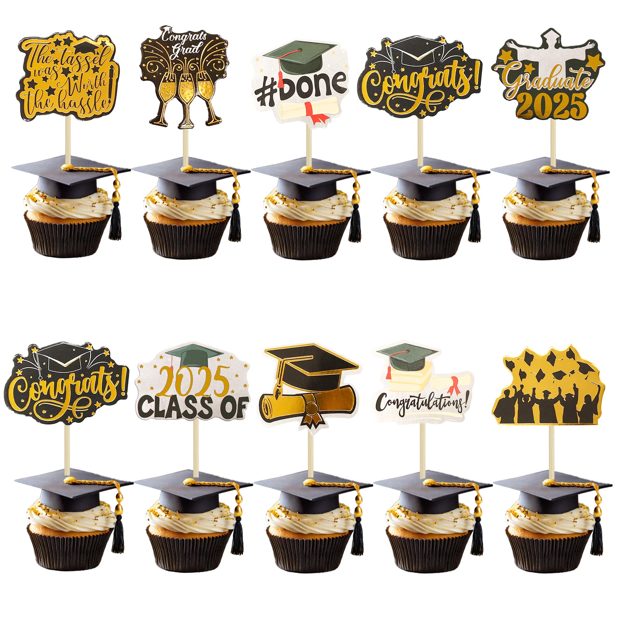 Gyufise 36Pcs 2026 Graduation Cupcake Toppers Glitter Class of 2026 Diploma Graduation Cap Cupcake Picks Class of 2026 Cake Decorations for 2026 Graduation Theme Party Supplies