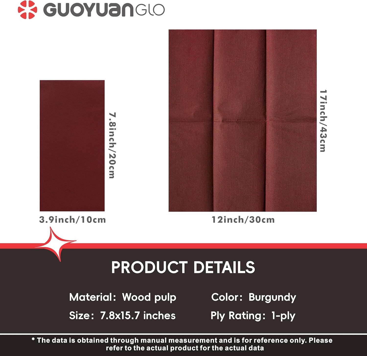 Disposable Paper Napkins Linen Feel Burgundy Dinner Napkins Guest Towels Cloth Like Npakins For Bathroom,Party, Weddings and Events-12" x 17",100 Pack