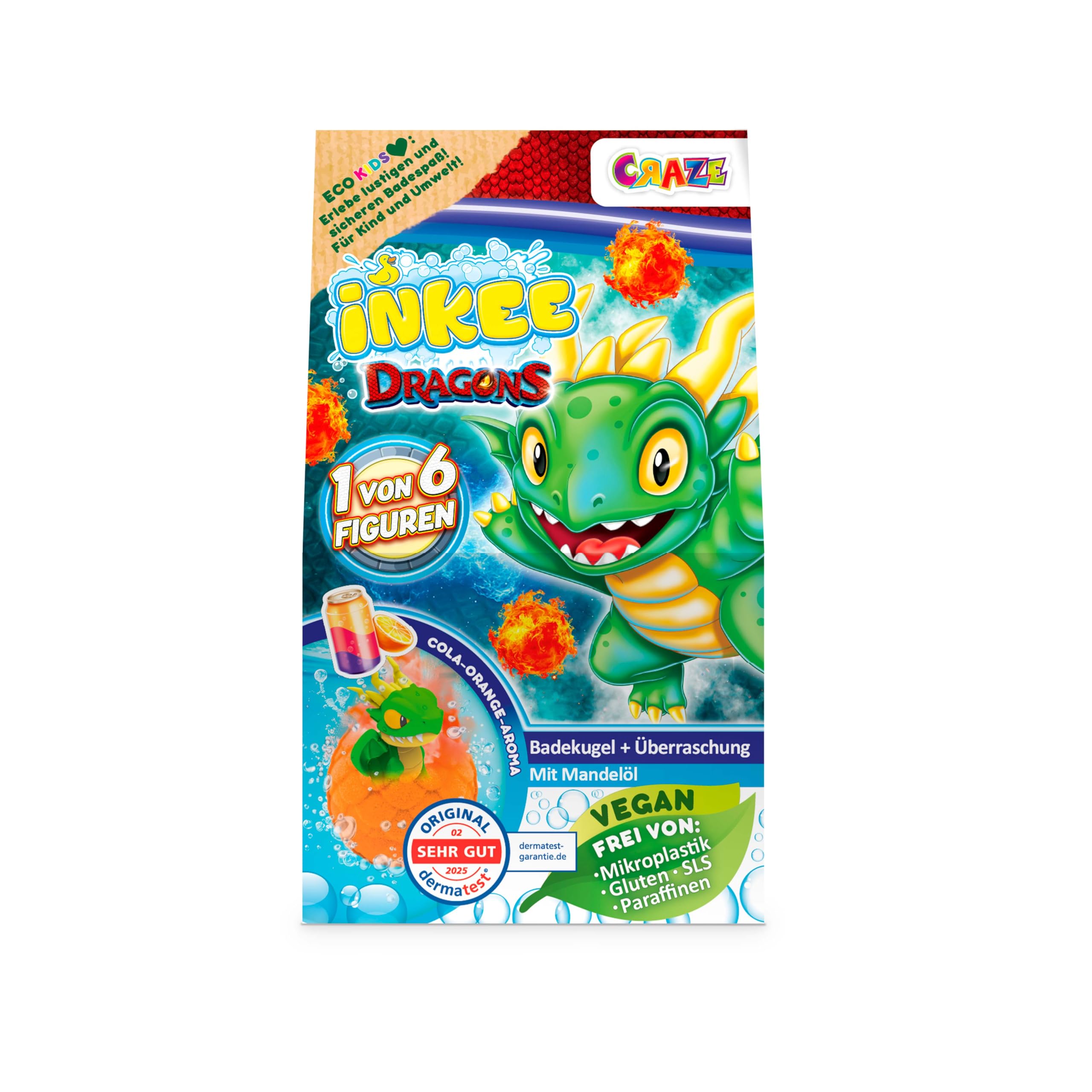 INKEE Surprise Dragons – Bomba da bagno per bambini con sorpresa, drago giocattolo all'interno – Palla da bagno per bambini con fragranza Coca arancione – divertimento palline da bagno con sorpresa (1