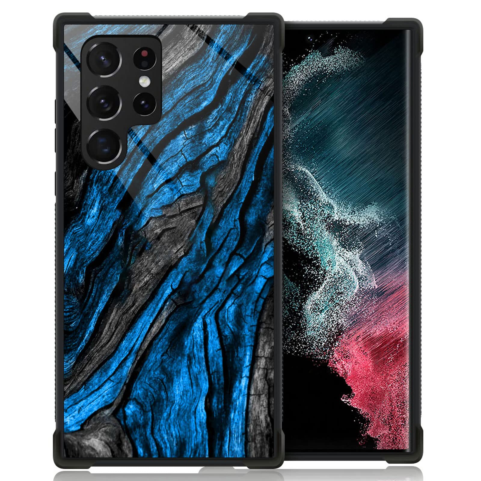 CARLOCA Compatible with Samsung Galaxy S23 Ultra Case,Navy Blue Camo Wood Grain Samsung Galaxy S23 Ultra Cases for Girls Women,Fashion Graphic Design Shockproof Anti-Scratch Drop Protection Case