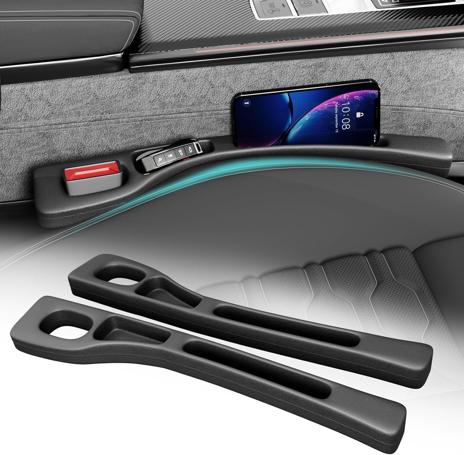 LVJINXIFAFA 2 Pieces Car Seat Gap Filler for MG HS MG3 MG5 MG6 MG7 MG ZS, PU Leather Seat Side Organizer Storage Box Pocket Filler Car Accessories