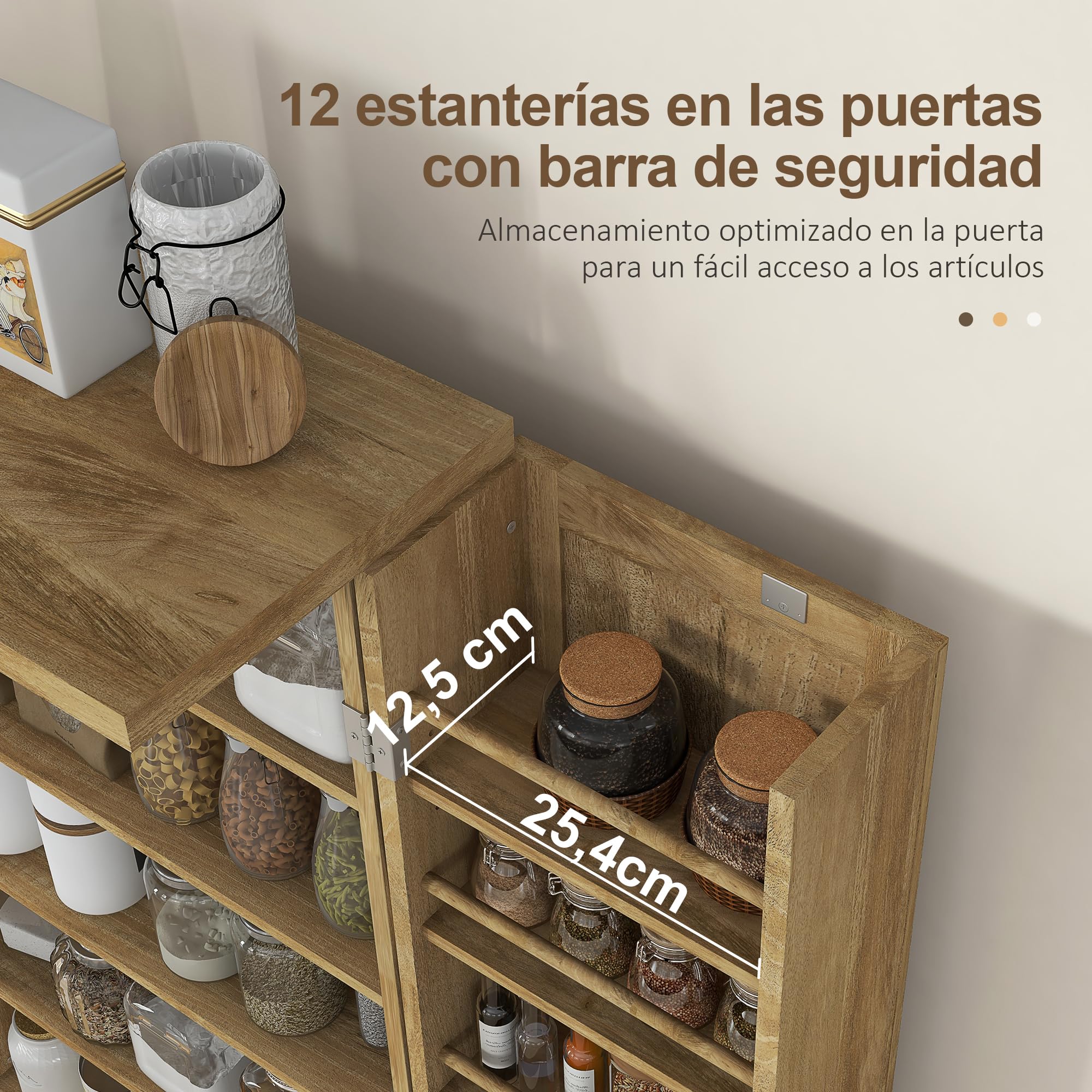 HOMCOM Armadio da cucina Armadio dispensa da cucina con 2 ante in rattan e 16 ripiani Armadio da cucina moderno con ripiani regolabili per sala da pranzo soggiorno 60x30x104 cm Naturale