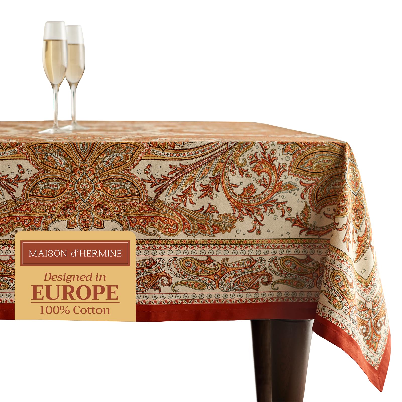 Maison d' Hermine Table Cloth Rectangle Table 100% Cotton 230 cm x 140 cm Tablecloth Reusable Everyday Use for Christmas Decorations Dining Farmhouse Home Party Festive (Kashmir Paisley)
