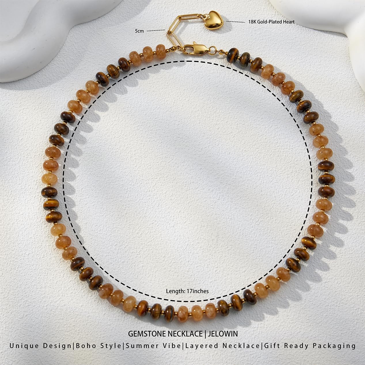 Colorful Beaded Choker Necklace for Women, Handmade Gemstone Necklace with Natural Stone and 18K Gold Plated, Boho Beaded Necklaces for Women Beach Jewelry Gift - Image 3