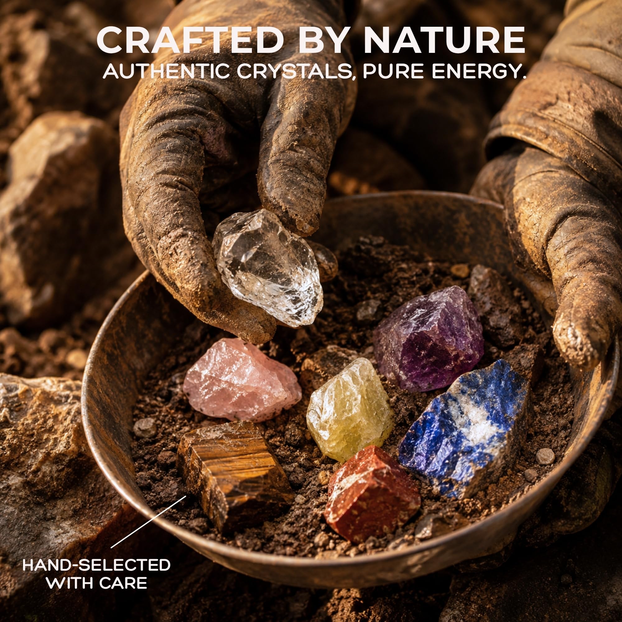 Anima Set di Cristalli 7 Chakra Premium – Ametista Grezza, Quarzo Rosa, Citrino, Lapislazzuli, Quarzo Ialino, Occhio di Tigre e Diaspro Rosso – Scatola in Legno & Guida