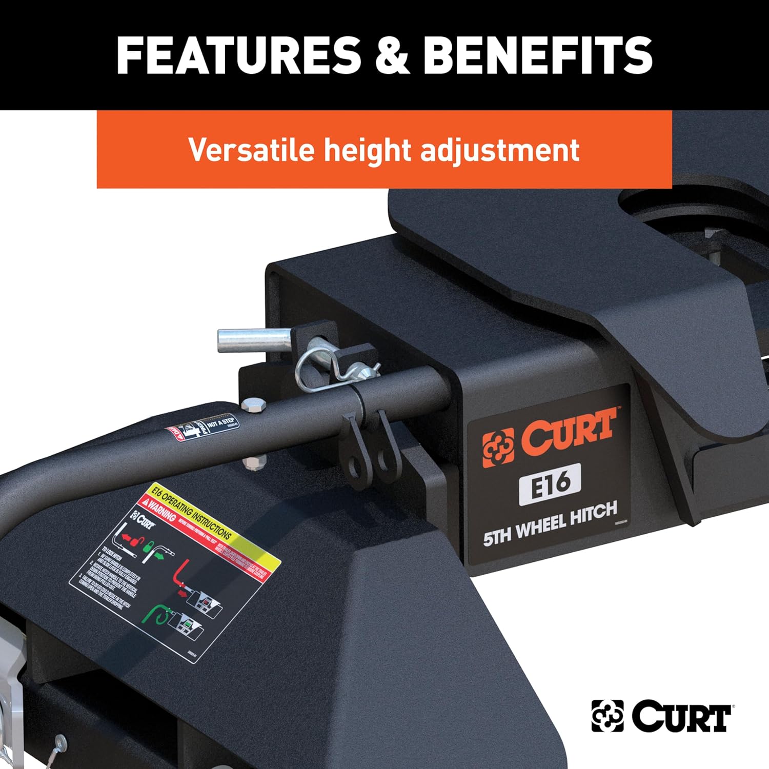 CURT 16061 E16 5th Wheel Hitch, 16,000 lbs, Compatible with Select Silverado, Sierra 2500, 3500 HD, 8-Foot Bed Puck System