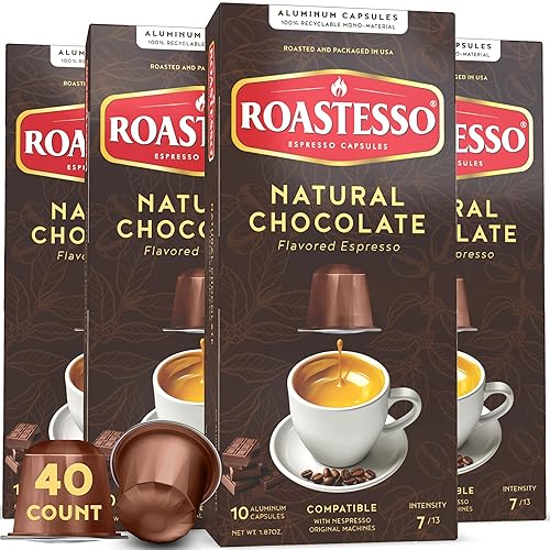 Roastesso, Cápsulas de café expreso de aluminio, café con sabor a chocolate natural, compatible con máquinas originales Nespresso, intensidad de