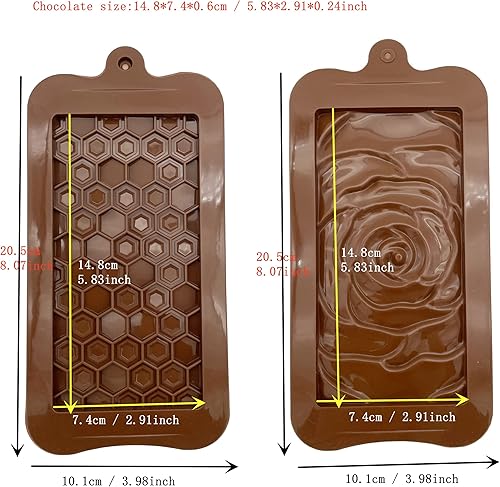 Miniatura 2 de Molde de barra de chocolate de 4 piezas de silicona para hacer barras de proteínas antiadherentes, forma de panal de rosa, caramelo de hielo,