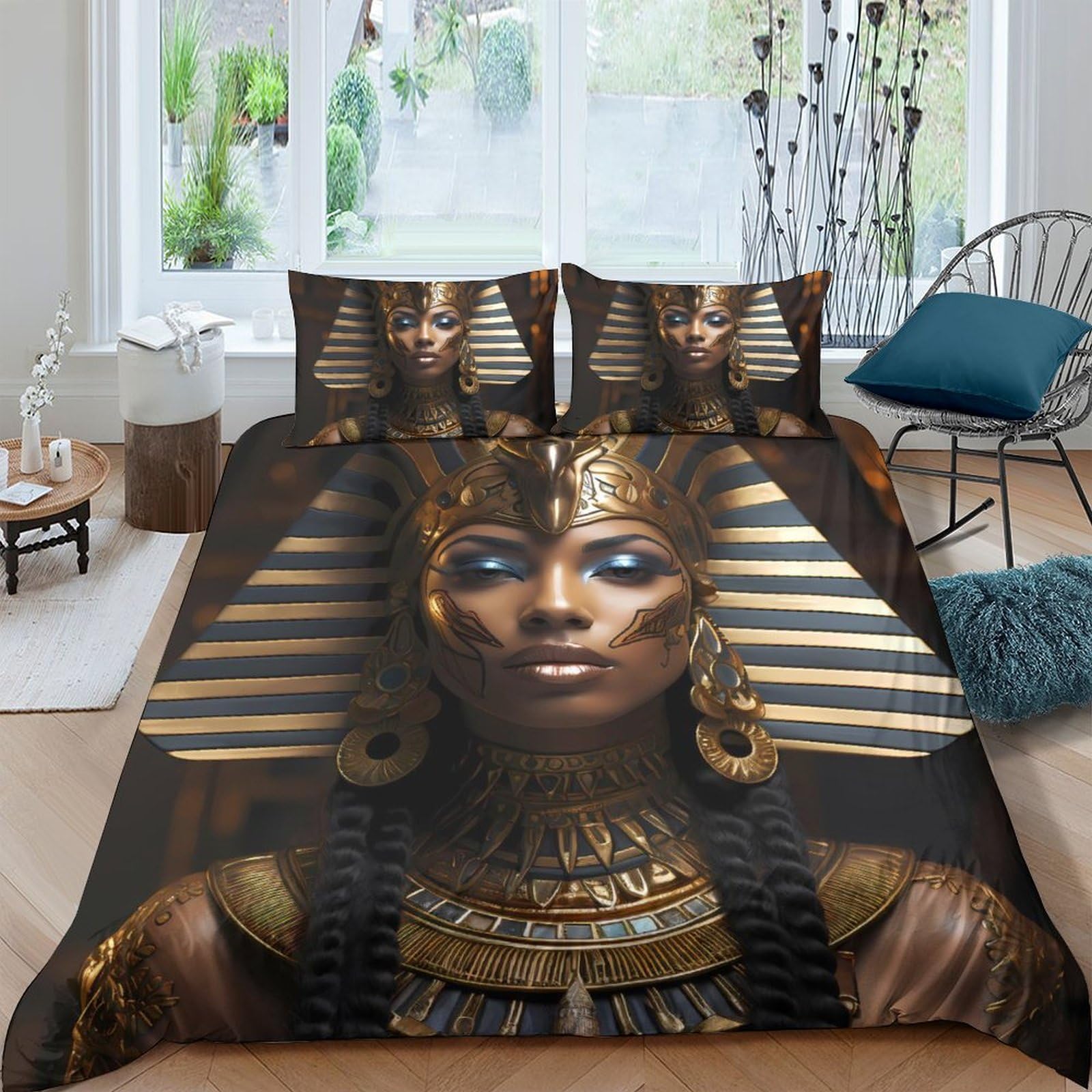 Ctjqhvkz Style-5 3D Printed Egyptian Pharaoh Fitted Sheet Microfiber Soft Breathable Ancient Gold Bed Cover For Bedroom Dorm Decor Single（135X200cm）