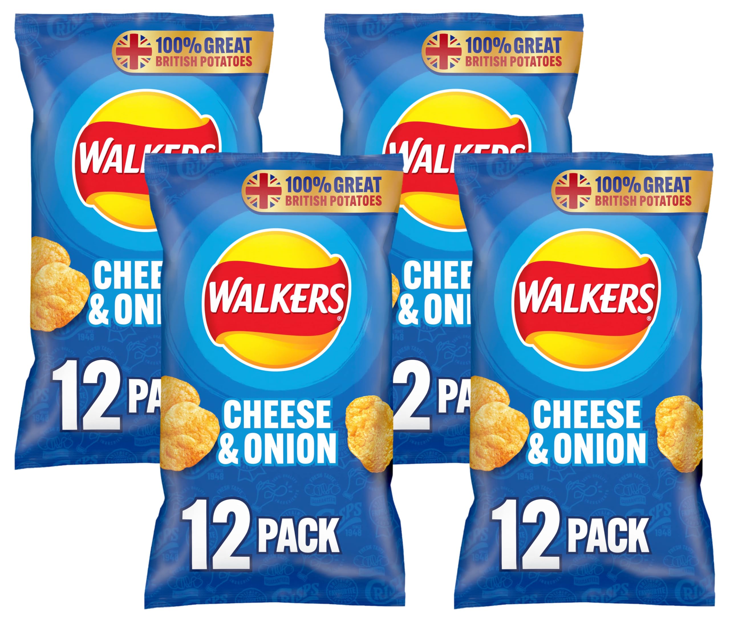 WalkersCheese and Onion Vegetarian Multipack Crisps, Ideal for Lunch and Snacking 12x25 g (Pack of 4)