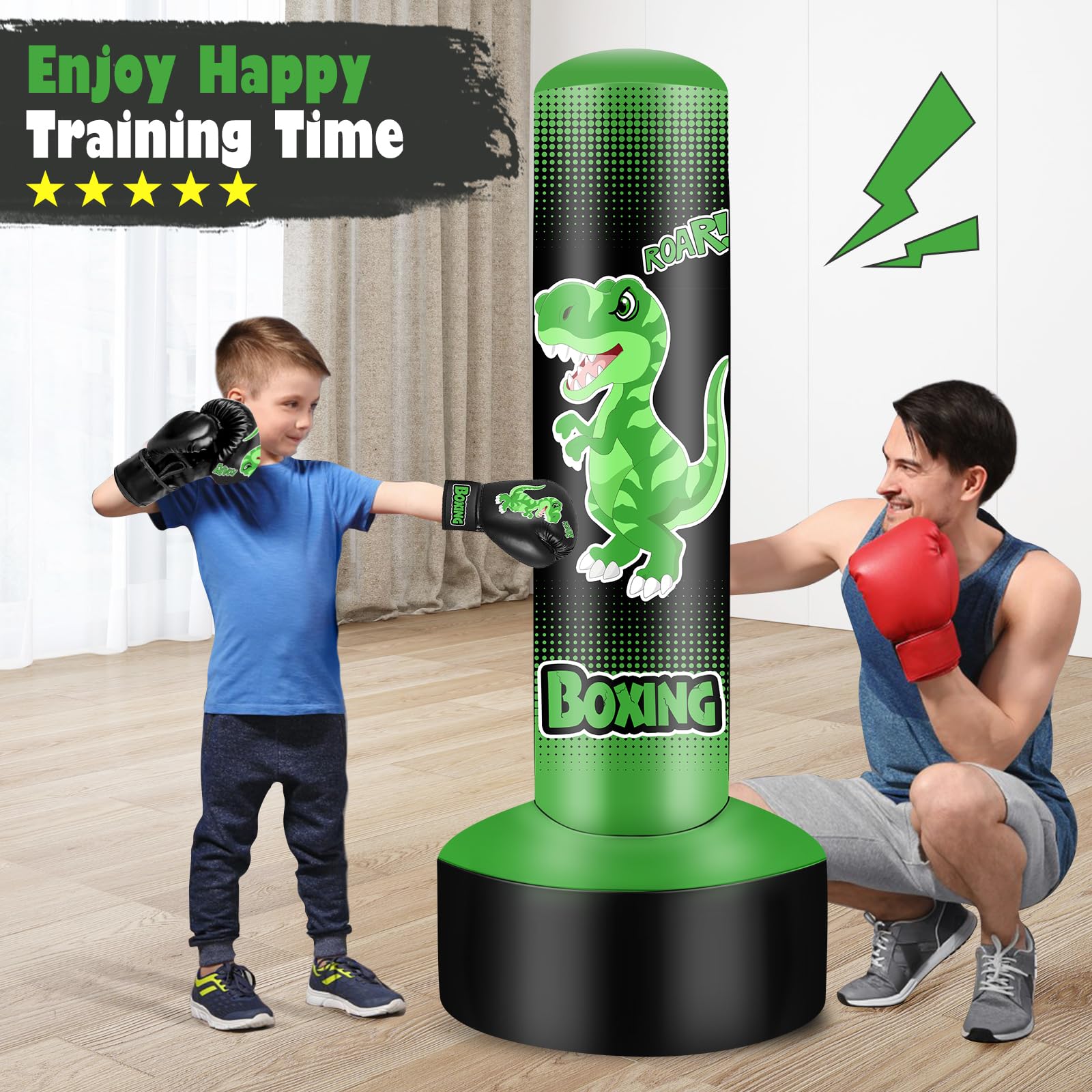 NZQXJXZ Sacco da Boxe Bambini- 165cm Gonfiabile con Guantoni da Sacco Boxe per la Pratica di MMA Karate Taekwondo e per Alleviare l'energia di Pent Up Pugilato Età 4-14 anni