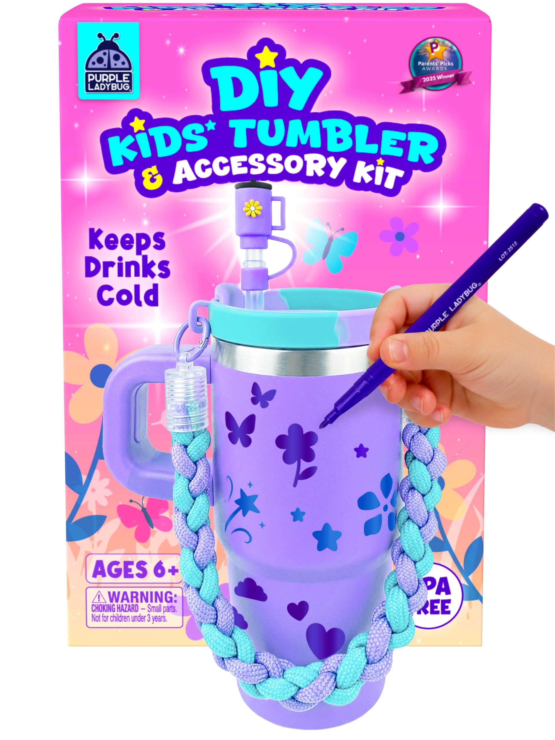 DIY Kids Tumbler with Straw and Lid - 14oz Insulated Stainless Steel Tumbler for Girls, Travel Cup for Hot Drinks, Arts and Craft Kits for Kids, Girls Birthday Presents, Gifts for Girl Age 6 7 8 9 10