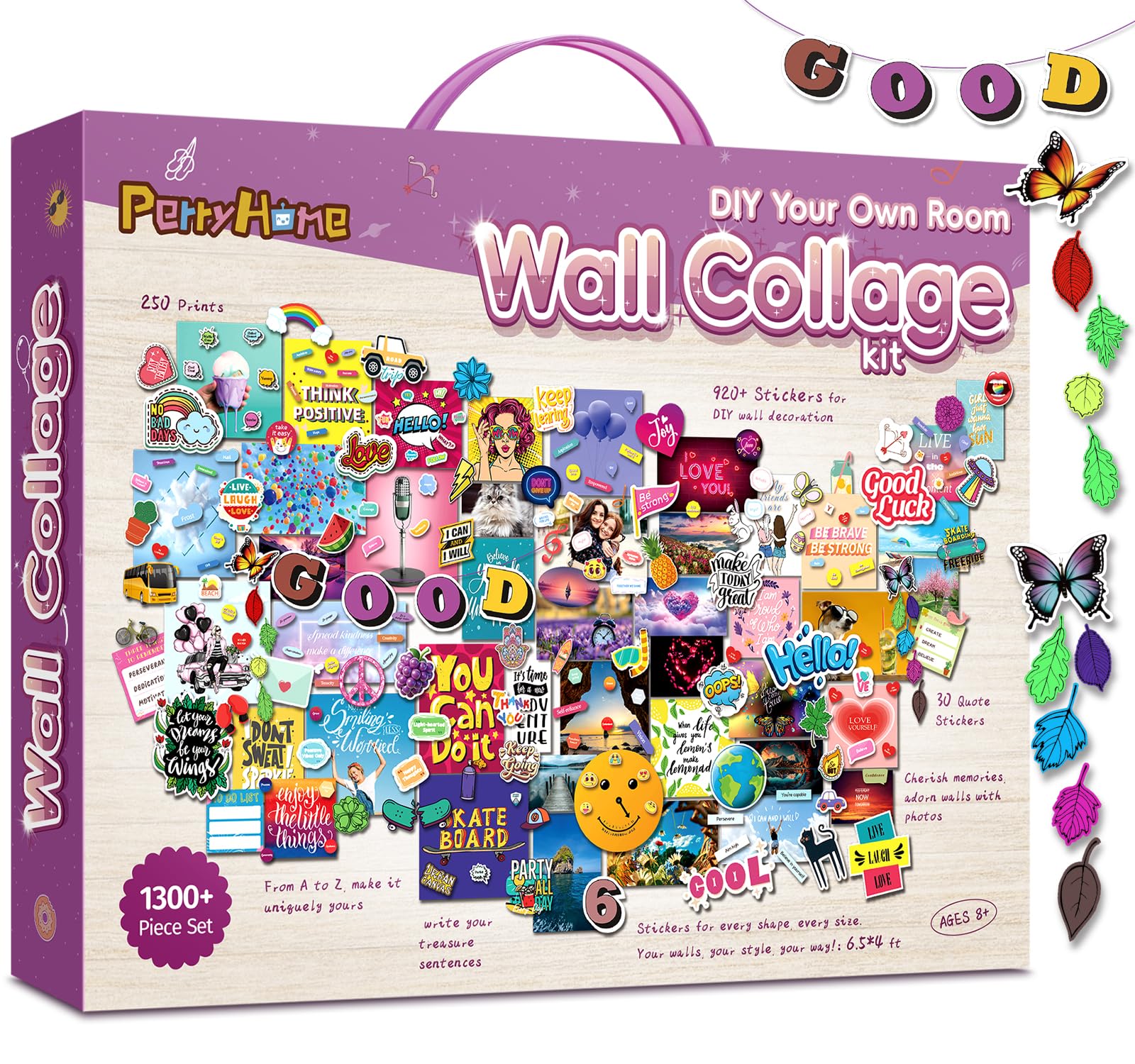 PERRYHOME 1300+pcs Wall Collage Kit for Teen Girls, Wall Decor for Bedroom Aesthetic Décor Teenage Arts Craft Stuff Set Room Decor for Teens Christmas Birthday Gifts for 8-12-15 Year Old Teenage Girls