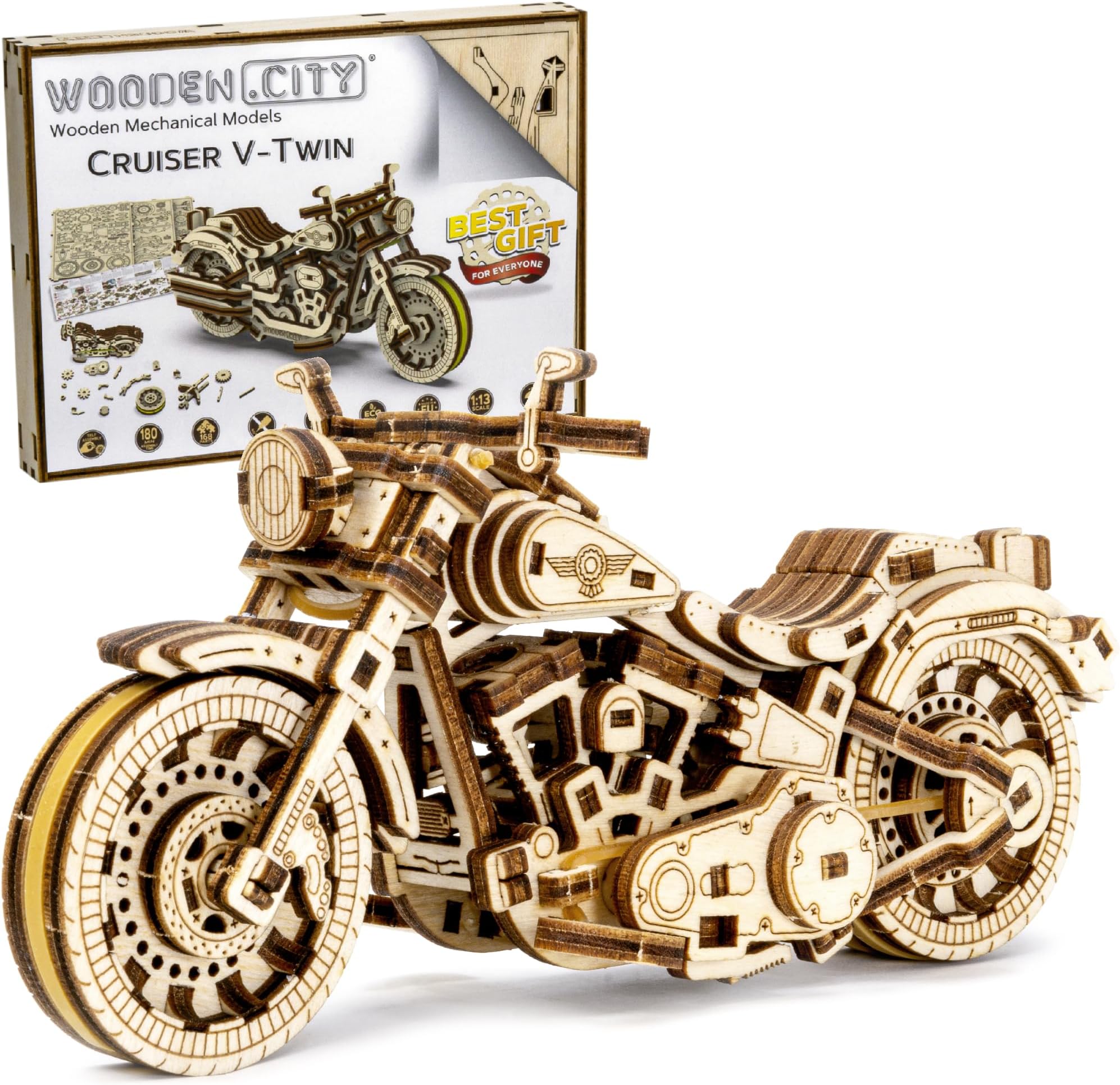 WOODEN.CITY Cruiser V-Twin Motorcycle 3D Puzzles for Adults - Wooden Model Kits to Build - Interactive Wooden Puzzle Motorcycle Kit - Hobbies for Men