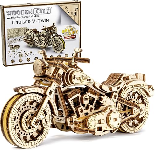 WOODEN.CITY Cruiser V-Twin - Rompecabezas 3D de motocicleta para adultos, kits de modelos de madera para construir, kit interactivo de motocicleta
