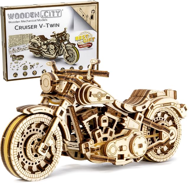 WOODEN.CITY Cruiser V-Twin, Puzzle 3D de Madera para Adultos, Maqueta de Moto para Montar