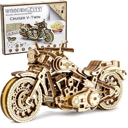 WOODEN.CITY Cruiser V-Twin Motorcycle 3D Puzzles for Adults - Wooden Model Kits to Build - Interactive Wooden Puzzle Motorcycle Kit - Hobbies for Men
