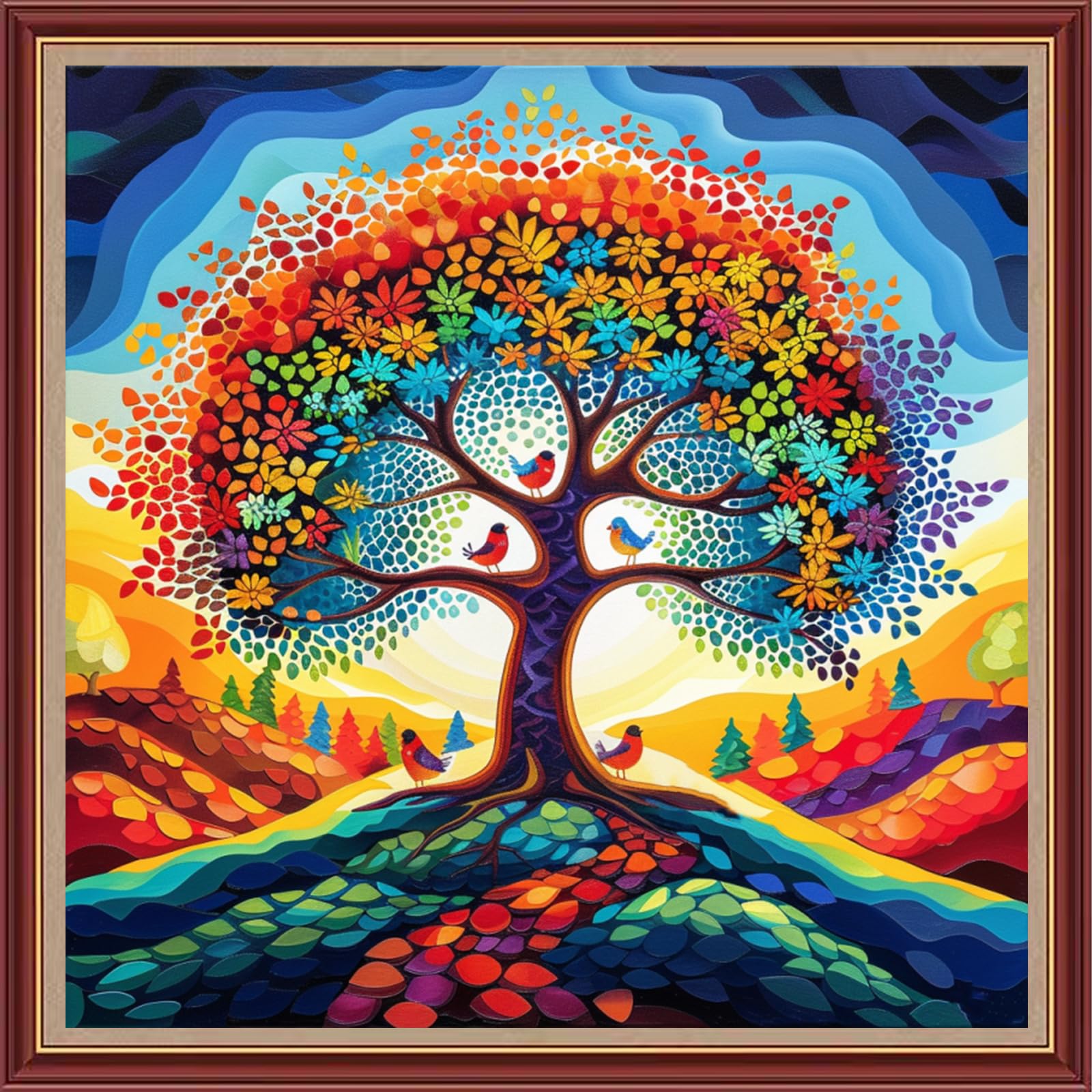 Fanxvivy Stamped Cross Stitch Kits for Beginners Full Range of Cross Stitching Preprinted Embroidery Kits for Adults, 11CT Embroidery Pattern Needlepoint Kits-Tree of Life Bird 18x18 inch