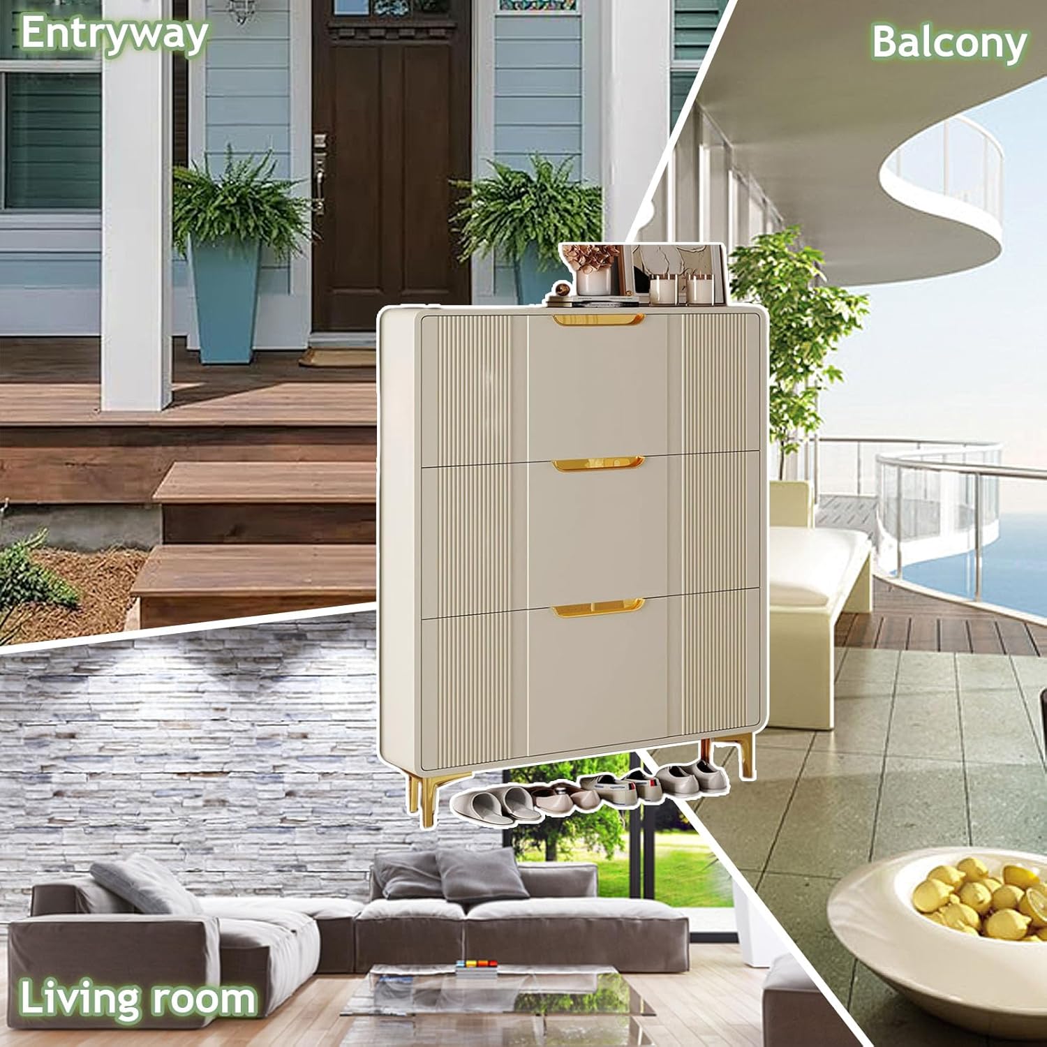 Shoe Storage Cabinet Cabinets Hallway Slim Cupboard Cupboards Hallways Slimline，Shoe Storage Cabinet with 3 Flip Drawers, Entryway & Flip Down Rack, Space-Saving Shoe Holder for Hallway & Fo