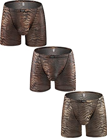 iKingsky Mens Tiger Stripes Long Leg Boxer Sexy Pouch Trunks Breathable Bulge Short Under Panties for Men