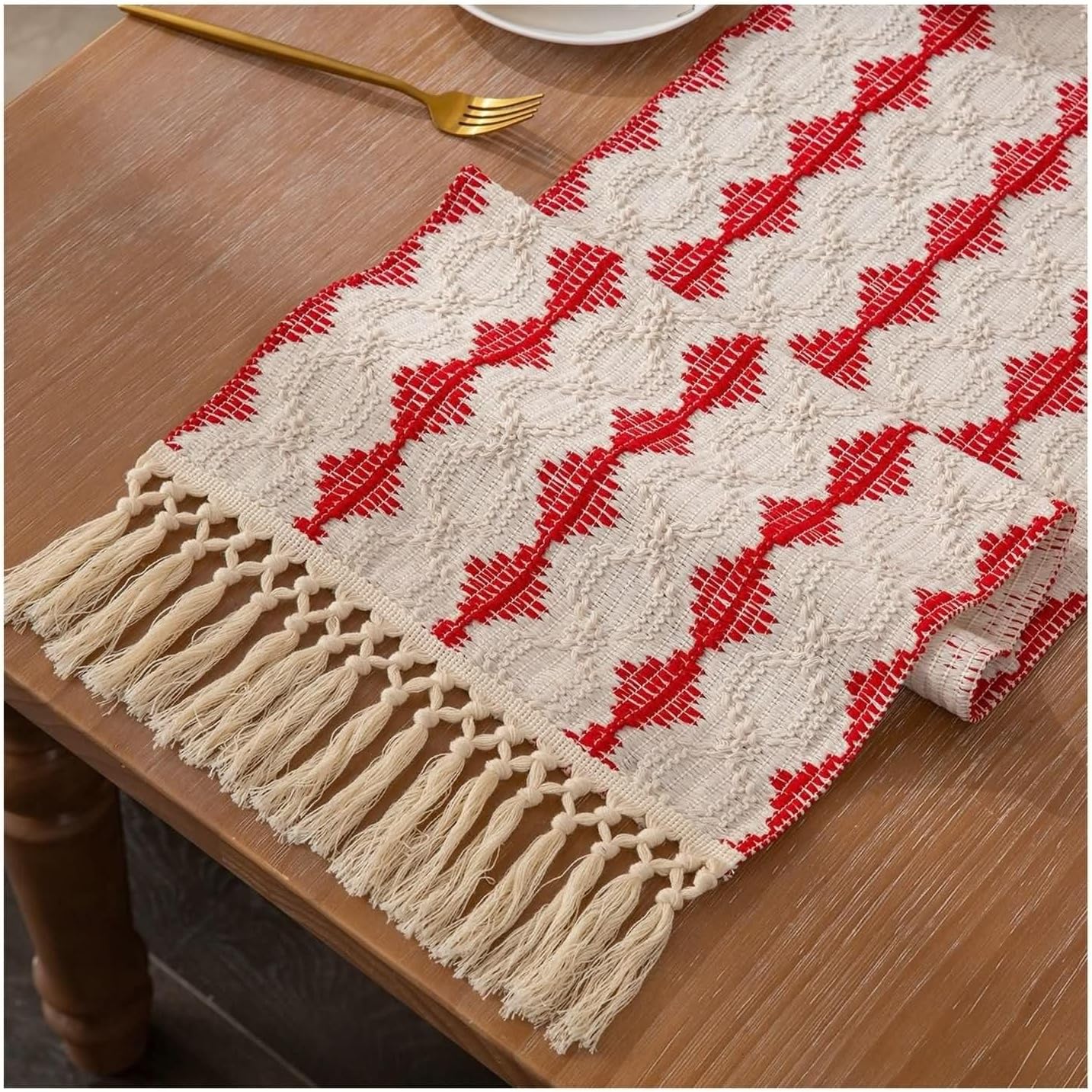 Table Runners Coffee Table,12" x 71",Braided with Tassels Table Runners Linen Coffee Table Runner Red