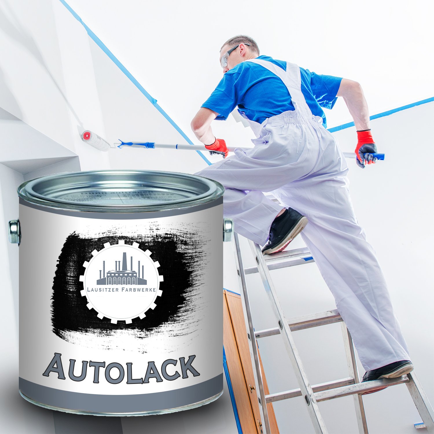 Lausitzer Farbwerke traditioneller 2-Komponenten Autolack mit passendem Härter - glänzend - MADE IN GERMANY - extrem Wiederstandfähig - hochdeckend (Schwarz RAL 9005, 5 L)