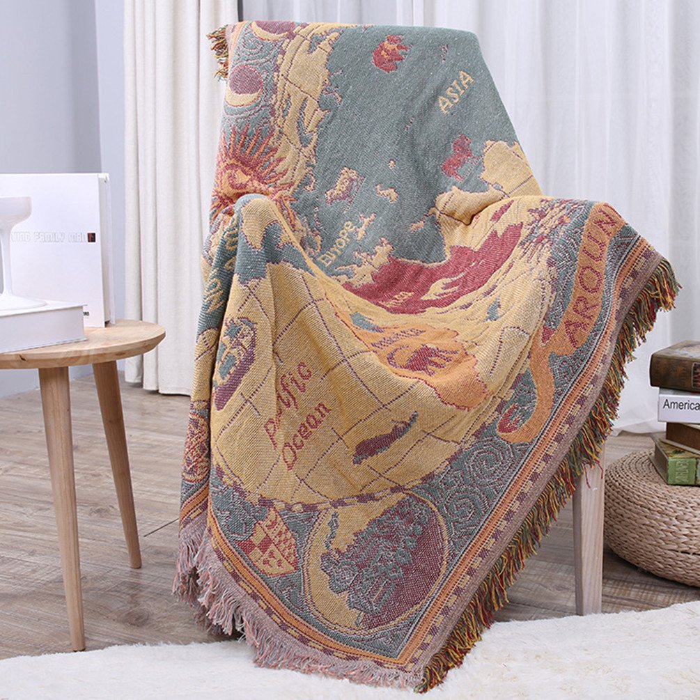 Amazon.com: World Map Throw Blanket Tassels Tapestry Woven Cotton