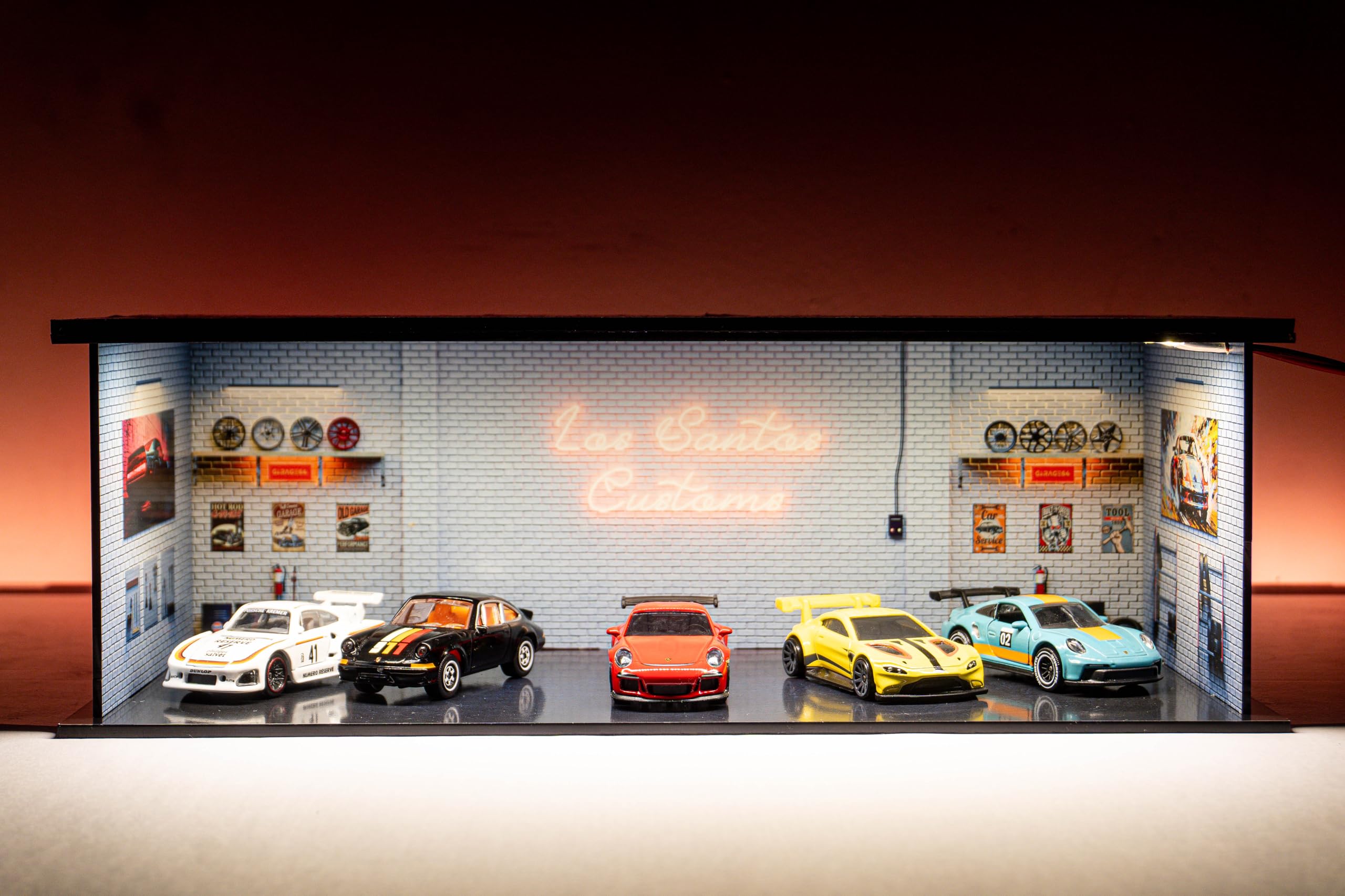 Garage64 Los Santos Customs 1:64 Acrylic Display Garage Diorama with LED for Diecast Cars (30x14x10 cm) – GTA-Inspired Mod Shop for Hot Wheels, JDM, Mini GT - Image 2 thumbnail