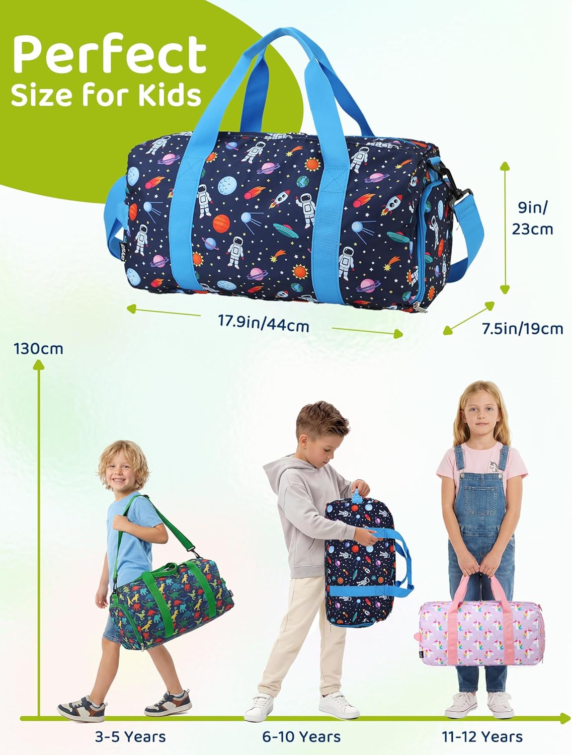 Kids Duffle Bag for Boys,RAVUO Water Resistant Travel Bag Overnight Bag Weekender Carry On Bag for Gym Sport with Shoe Compartment and Wet Pocket Space