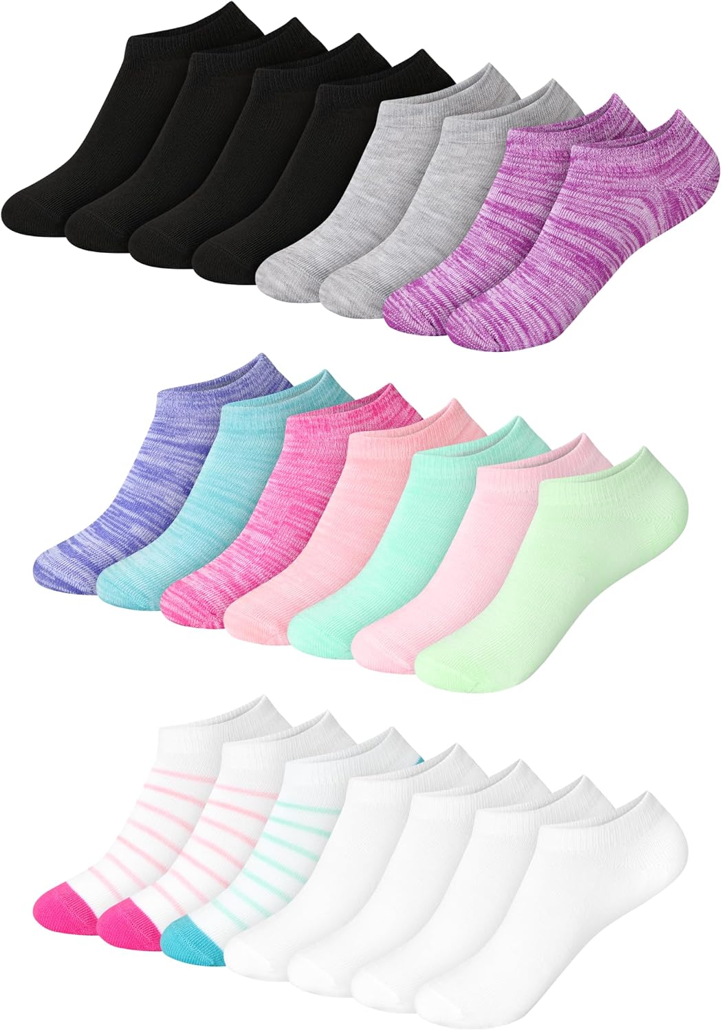 Hanes Girls' Ankle Socks - Super Value 22-pack - Kids Quarter Socks – Lightweight Stretch Comfort - Ez Sort System