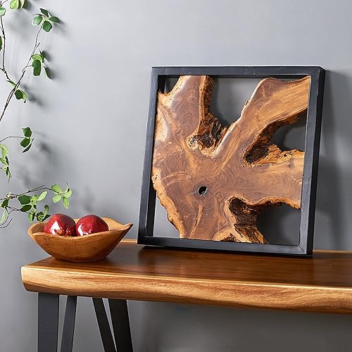 Miniatura 5 de Warmaxx Arte de pared cuadrado de madera de teca rústica de 17 x 17 pulgadas, decoración de pared con borde vivo de granja, decoración de pared para
