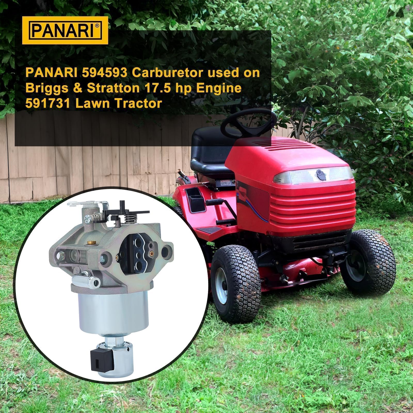 Panari Carburador 591731 para motor Briggs Stratton 594593 796109 31A507 15HP 590400 796078 498811 794161 795477 594591 794572 699937 Cortacésped Carburador
