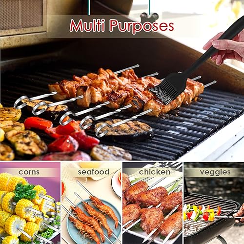 Miniatura 3 de HaSteeL - Paquete de 22 brochetas para asar a la parrilla, palitos de metal plano de 15.7 pulgadas con bolsa de almacenamiento, 20 brochetas largas