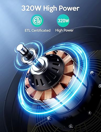 Miniatura 3 de VAGKRI Ventilador de tambor industrial de 24 pulgadas, ventilador de piso de alta velocidad de 320 W, circulador de aire de metal resistente de 3