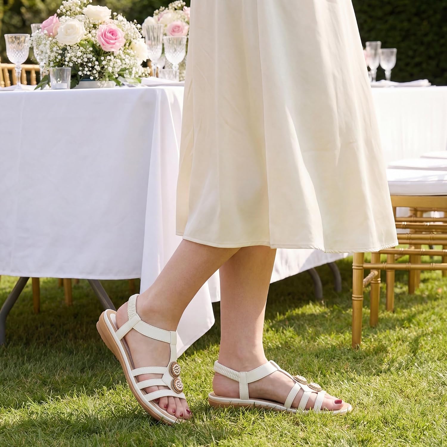 Womens Sandals Flats 2026: Comfortable Dressy Summer Shoes with Ankle Elastic Bohemian Walking Footwear for Casual