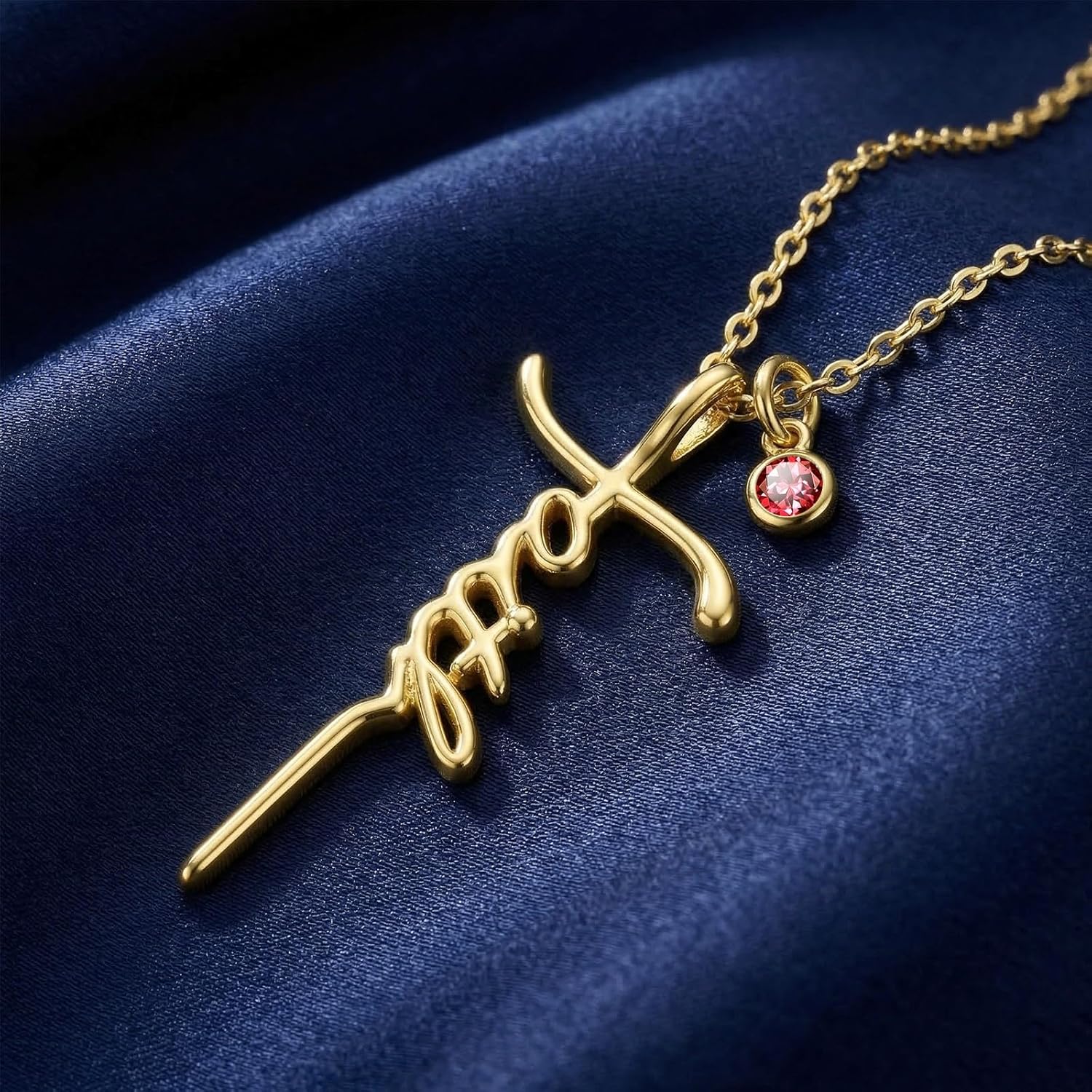 14K Gold Faith Cross Necklace for Women Birthstone Cross Pendant Anniversary Valentine's Day Birthday Day Gifts for Wife Mom Girlfriend Christian Religious Jewelry(With Gifts Box)