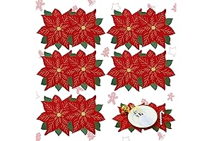 Yingzhao 6 Pieces Holiday Christmas Embroidered Poinsettia Placemat Set