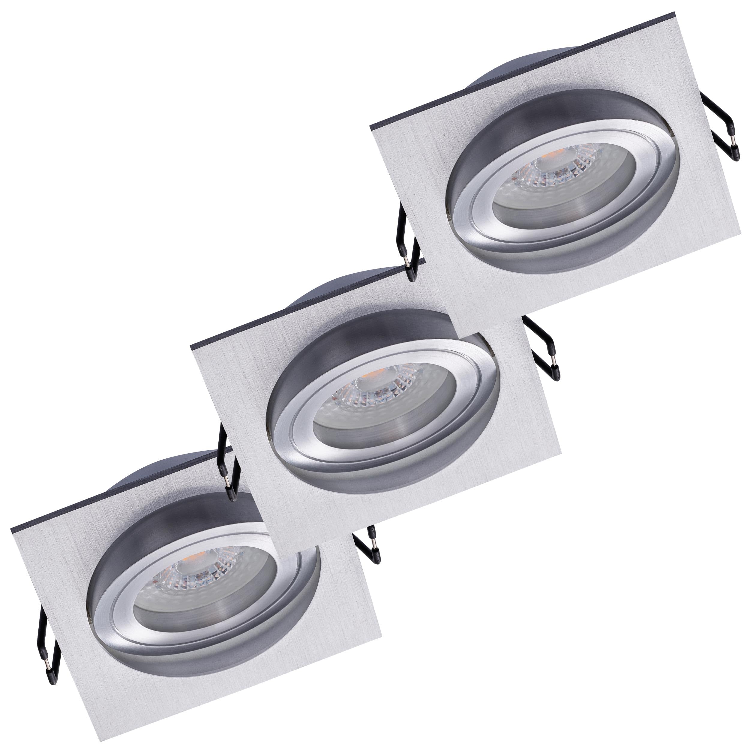 Oktaplex 3 Set di faretti da incasso con modulo LED Lyon orientabile 4,8W 3000K 230V 380lm Bianco caldo Alluminio Spot quadrato da soffitto Diametro incasso 80mm